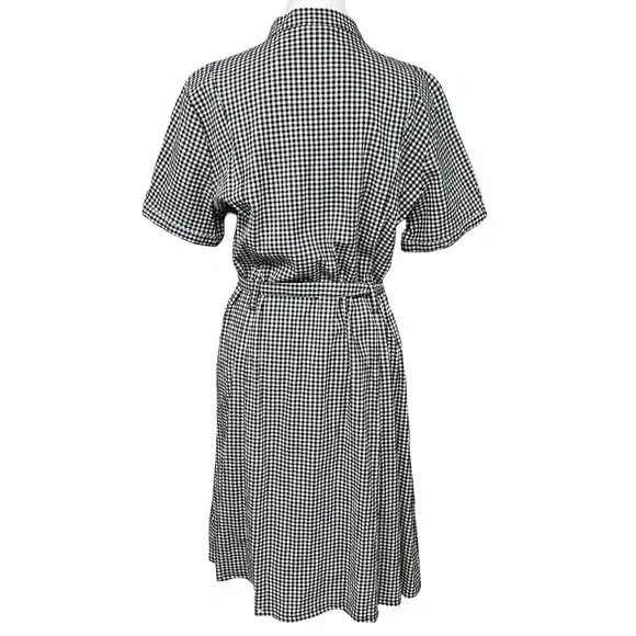 White Stag Gingham Plaid Seersucker Button Shirt Dress Tie Waist Cottage Country - Picture 2 of 15